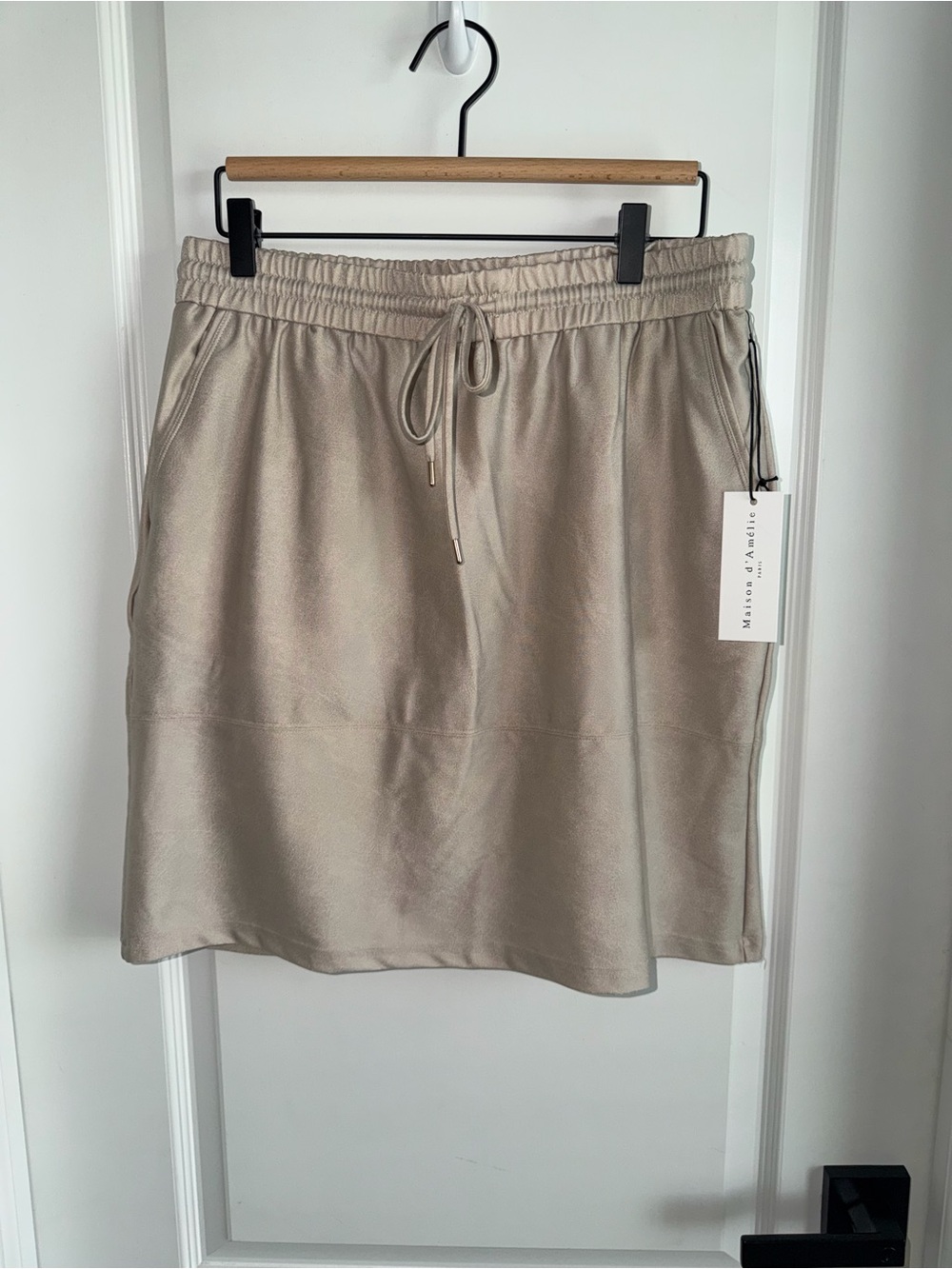 Maison d’Amélie Anthropologie Faux Suede Skirt Size M Beige Drawstring NWT